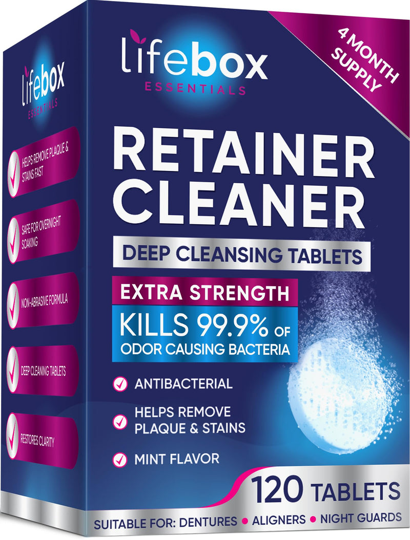 [Australia] - Retainer Cleaner Tablets - 120 Denture Cleaning Tablets & Aligner Cleaner - Removes Odors & Stains ‚Äì For Aligners, Retainers, Dentures, Night Guards - Mint Flavor 120 Tablets (Pack of 1) 