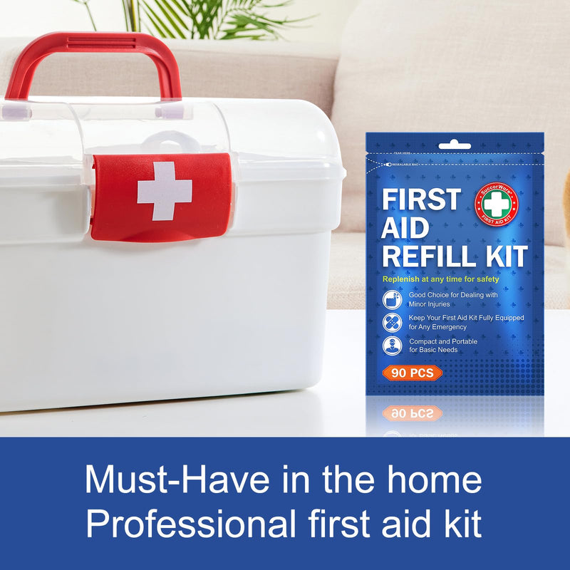[Australia] - 90 Pieces First Aid Refill Kit - Wound Care Kit Includes Bandages for Home, Travel, Hiking - Portable Replacement Kit for First Aid Medical Supplies（1 Set） 90PCS (1 SET) 