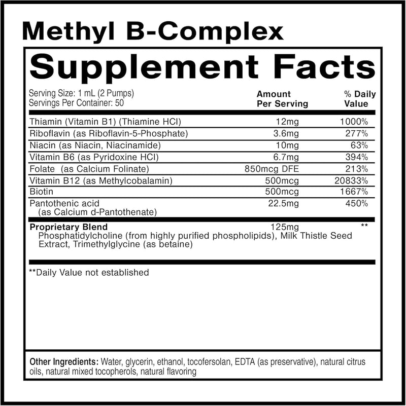 Quicksilver Scientific Methyl B Complex, Vitamin B6, B12, B1, 50 ml | Liquid Vitamin, Vitamin B12, Folate, Vitamin B6, Riboflavin, Biotin, Methylated B Vitamins, Energy and Nervous System Support