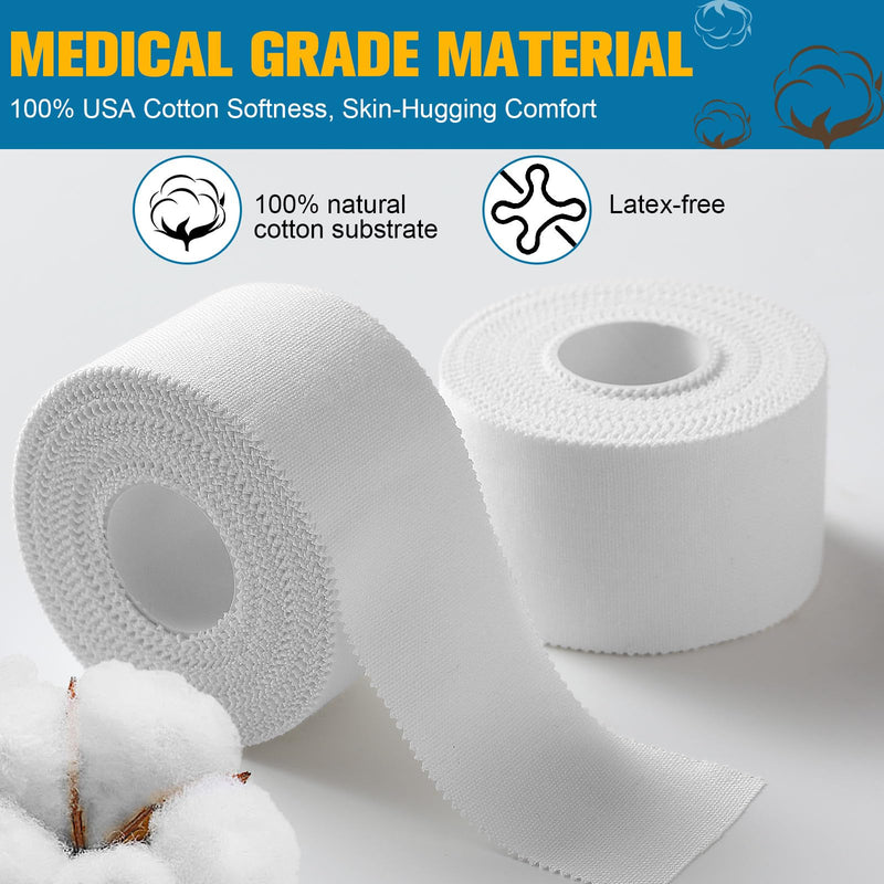 Athletic Sports Tape 6 Pack Strong Adhesive Sports Tape Athletic Training Supplies, White Tape for Injuries, Wrist Ankle Finger Tape, Easy to Tear & No Sticky Residue, 1.5 in X 11Yards (White) 6 Pack 1.5 Inch