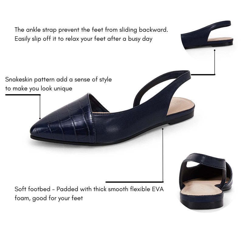LAICIGO Women's Closed Pointed Toe Flats Slingback Low Heel Slip-on Cutout Animal Print Backless Mules Sandals 6.5 Navy