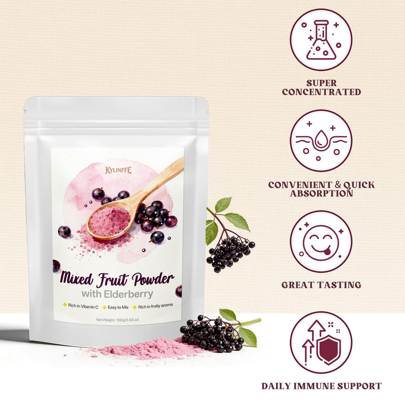Elderberry Powder - Natural Non-GMO Fruit Blend, Sugar Free & No Additives, Ideal for Beverages, Smoothies & Drinks