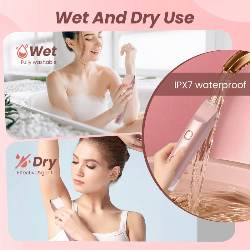 [Australia] - Bikini Trimmer for Women 2-in-1 Electric Razors for Pubic Hair Painless Wet & Dry Use Dual Head Electric Shaver for Women Support 60 Minutes Runtime for Facial Hair Removal & Body & Intimate Areas 