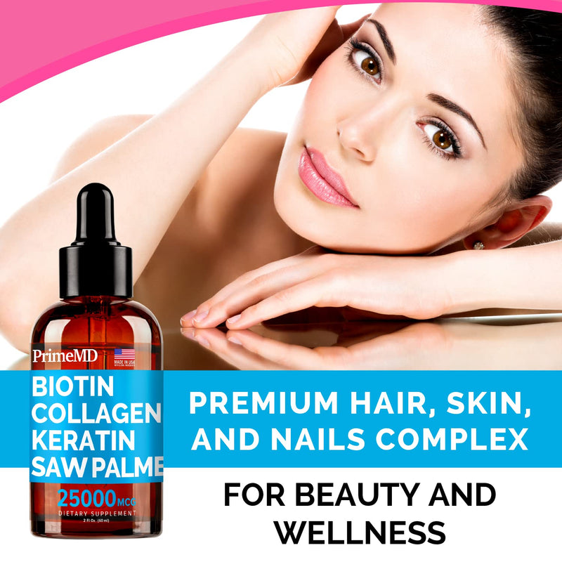 4-in-1 Liquid Biotin Collagen Keratin Saw Palmetto Drops (2 fl oz - 2 Pack) & 5-in-1 Ceylon Cinnamon w Turmeric & Ginseng Root (120ct) Bundle - Hair, Skin, Nails, & Immune Support Supplement