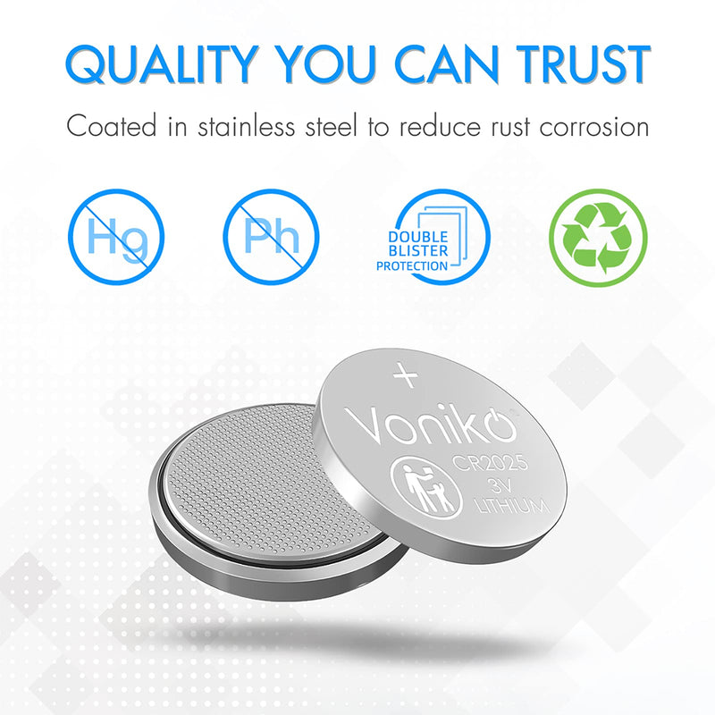 [Australia] - Voniko 3 Volt CR2025 Battery 6 Pack – CR 2025 Button Cell Battery – 2025 Lithium Coin Batteries, 7 Years Shelf Life 6 Count (Pack of 1) 