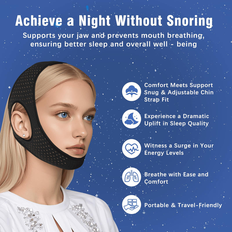 [Australia] - Anti Snoring Devices, Effective Airflow Jaw Strap for Sleep Apnea, Chin Strap for Sleeping Breathable and Comfortable, Adjustable Anti Snoring Chin Strap for Men and Women 52CM 