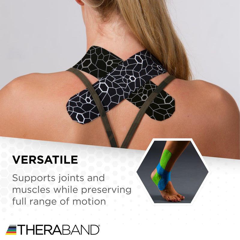 [Australia] - THERABAND Kinesiology Tape, Black/Gray, 2'' X 103.3 Foot Bulk Roll, with XactStretch Indicators, Long-Lasting Athletic Tape for Shoulder & Knee, Latex-Free Sports Tape, Water Resistant, Cut-to-Length 