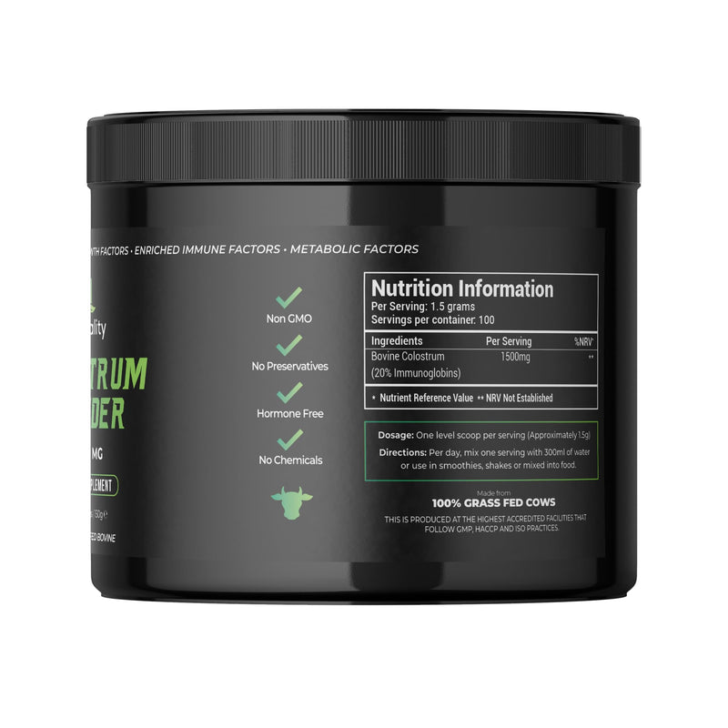 100% Bovine Colostrum Powder 1500mg | Gut Health | 100 Servings | Gut Health & Immune Support | Colostrum Supplement Men & Women | Gut Health Energy, Gut Repair & Human Parasite Detox