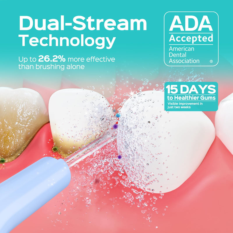 COSLUS ADA Accepted C50 Water Dental Flosser, 4 Modes 5 Intensity Levels | Professional Water Teeth Pick for Braces, Orthodontics & Sensitive Gums, Compact Cordless for Family Home Travel, Blue