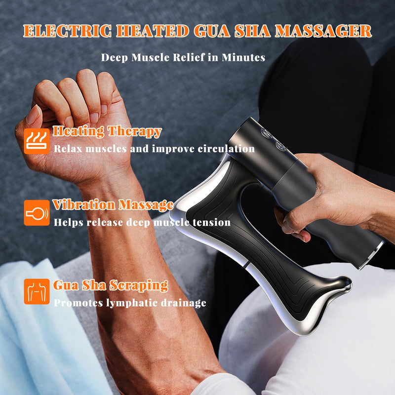 AICNLY Heated Muscle Scraper Tool Electric Vibration Scraping Massage Tool | Muscle Massager for Neck Back Shoulders, Rechargeable Muscle Relaxation Device with Heat Therapy for Body Care & Daily Relax Black
