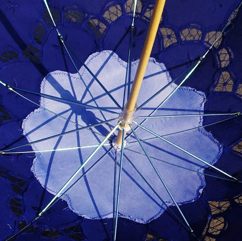 Lace Parasol Umbrella Wedding Cotton Fashion Wooden Handle Decoration Umbrella Photo Lady Costume Adult Size (royal blue) royal blue