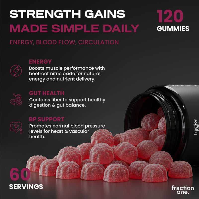 Fraction One Beetroot Gummies – 120 Gummies – 3000 mg per Serving, 5:1 Extract - Enhanced with Vitamin C and Magnesium – Supports Blood Pressure, Vegan, Nitric Oxide Supplement – 60 Days Supply
