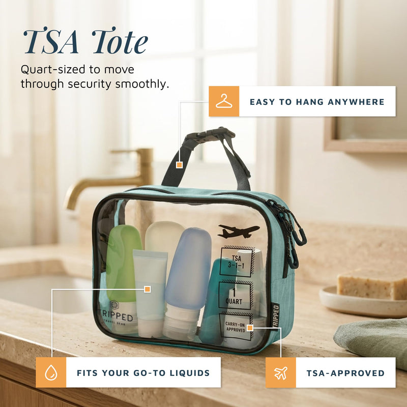 TRIPPED Travel Gear 3-Piece Travel Toiletry Bag Set | Includes Hanging Toiletry Bag, 311 TSA Liquid Bag, and Accessory Organizer Pouch with Lightweight Ripstop Construction Dusty Teal Makeup