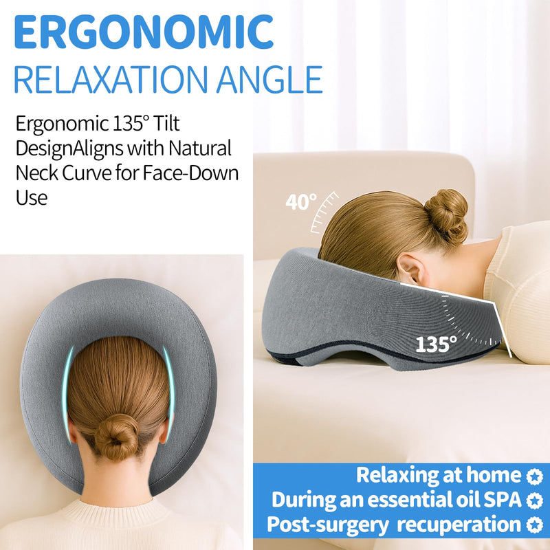 [Australia] - Memory Foam Face Down Pillow, Massage Headrest for Bed, BBL Pillow After Surgery, Stomach Sleeping,Prone Sleepers, Post-Eye Surgery Recovery Removable Cover Light Gray 