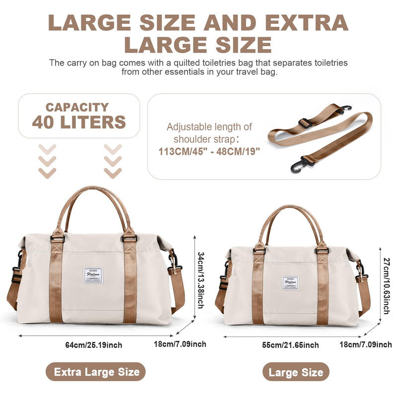 Travel Duffel Bag, Carry On Overnight Weekender Bags for Women | Travel Bag with Wet Pocket & Trolley Sleeve, For Spirit Airlines 18x14x8 Personal Item Bag A1-Beige & Brown Extra Large Travel Bag