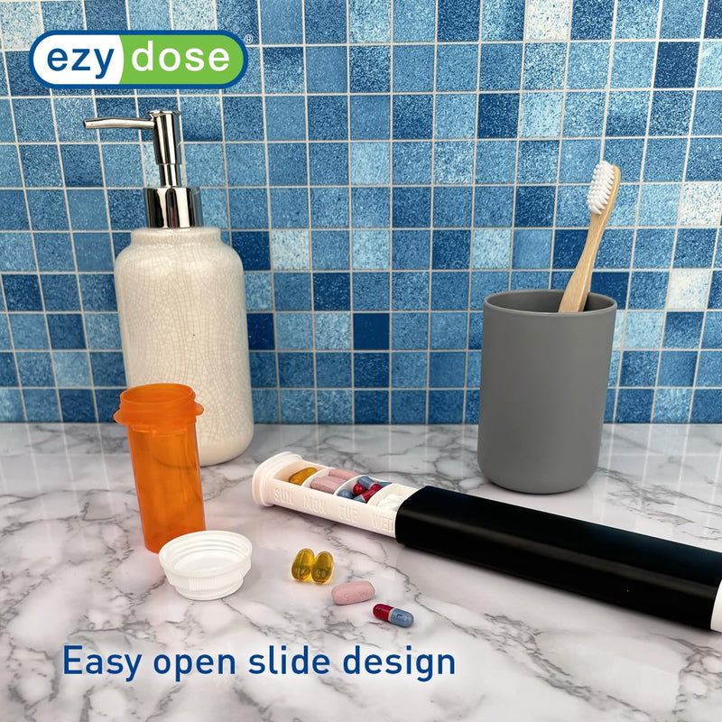 Ezy Dose Weekly (7-Day) Pill Organizer, Sliding Medicine Planner, Gray | Daily Medication Storage Case with BPA-Free Plastic with Plastic Exterior, For Tablets, Vitamins & Supplements, 6.5-Inch Black 6.5 Inch