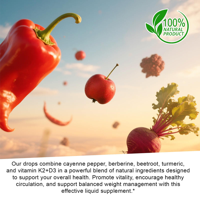 [Australia] - Cayenne Pepper Drops, Natural Cayenne Pepper Supplement Liquid Drops,Vitamin D3 K2 Beet Root Powder, Ceylon Cinnamon, Turmeric Curcumin, 60ml 