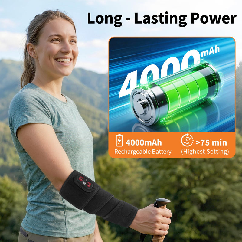 Cordless Arm Heating Pad for Elbow Tendonitis & Tennis Elbow – Rechargeable 4000mAh Battery Heated Elbow Brace Wrap with Digital Display, 3 Heat Levels & Auto Shutoff for Arthritis Forearm Pain Relief