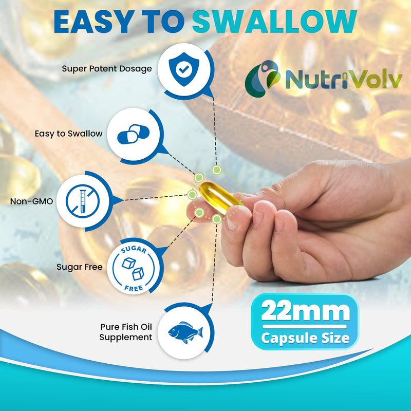 Nutrivolv Ultra Purified Omega 3 Fish Oil Capsules With Essential Fatty Acids EPA & DHA Supports Heart, Eye & Brain Health | 90 Softgel Capsules 90 count (Pack of 1)