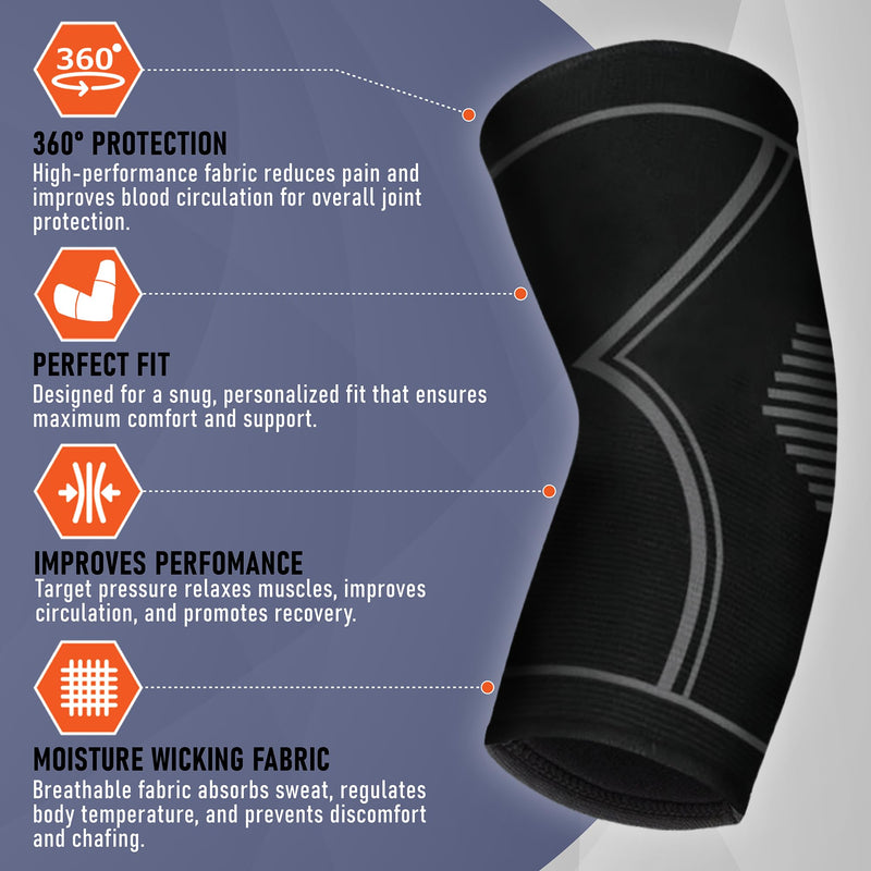[Australia] - Elbow Brace 2 Pack for Tennis & Golfer's Elbow Pain Relief - Elbow Compression Sleeve for Weightlifting, Workout, Fitness, Arthritis, Bursitis - Tendonitis Elbow Brace for Men & Women Large Black 