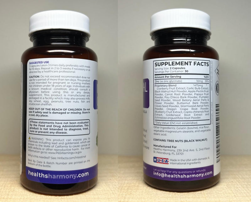 [Australia] - Intestinal Guard (Non-GMO) - Potent Natural Formula with Wormwood, Black Walnut, Goldenseal, PAU D'Arco, Clove, Garlic, More - All in One Supplement - 60 Capsules (No Pills) 60 Count (Pack of 1) 