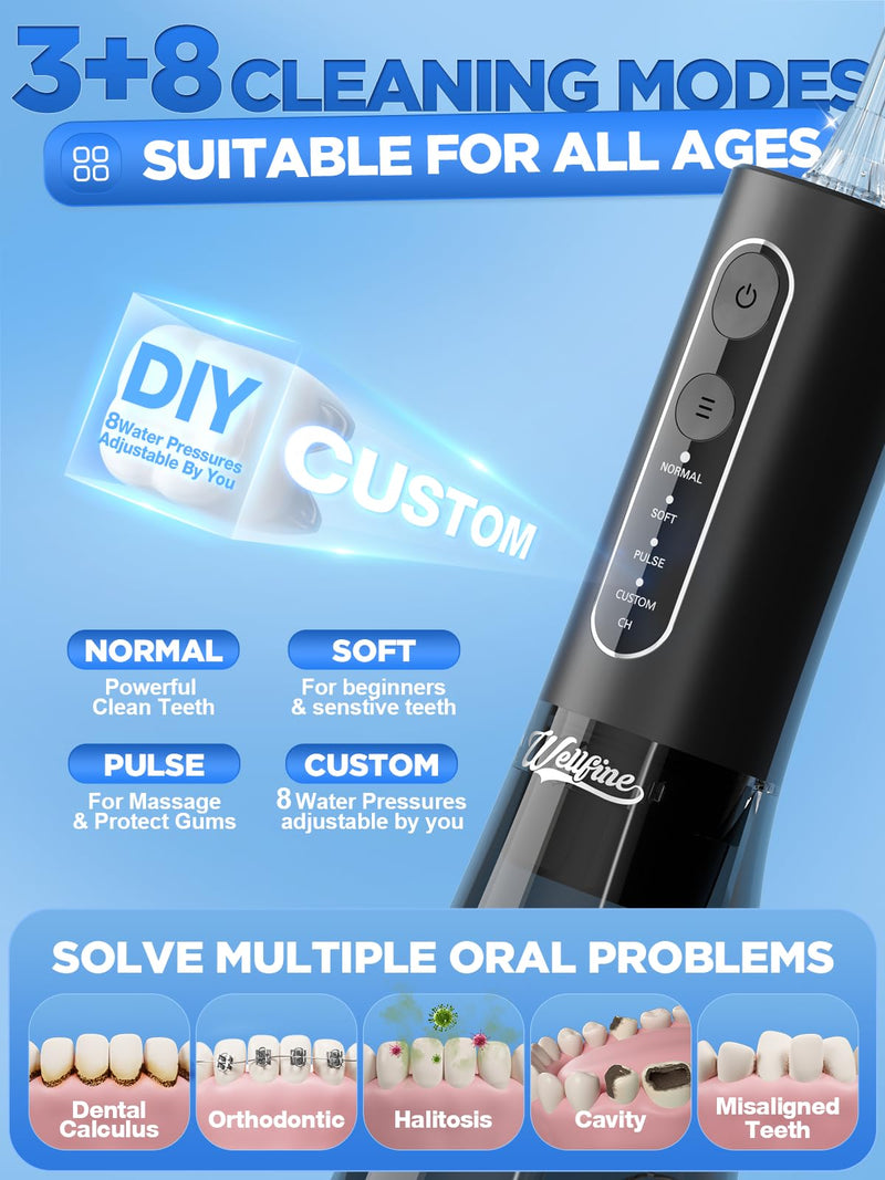 [Australia] - Water Dental Flosser Teeth Pick - 4 Modes Cordless Oral Irrigator 300ML Portable and Rechargeable IPX7 Waterproof Powerful Battery Life Water Dental Piks for Cleaning for Home Travel Black 