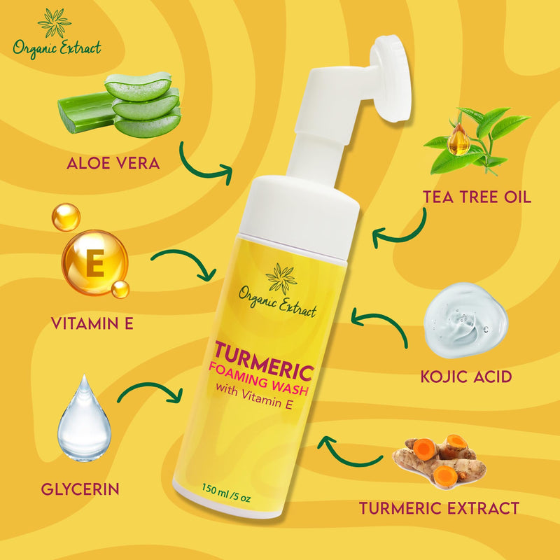 Turmeric Skin Brightening Face Wash – 5 fl oz / 150ml – Daily Moisturizer, Gentle Facial Cleanser for All Skins with Kojic Acid, Vitamin E, and Aloe Vera