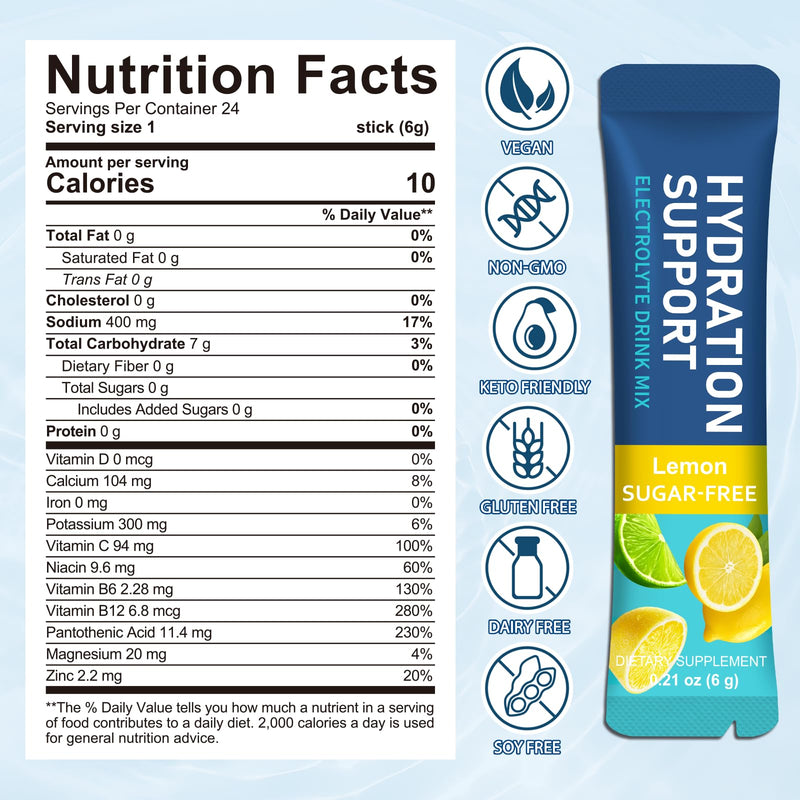 24 Pack Electrolyte Powder sachets, Electrolytes sachets Sugar Free Hydration Support with 6 Flavours, Liquid Daily IV Electrolyte Drink Mixes for Rehydration with Electrolytes