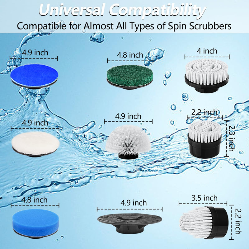 Replaceable Brush Heads Set, 9 Pack Brush Heads for Electric Spin Scrubber, Brush Heads for Uniqwamo Battery Powered Scrubber, Electric Shower Scrubber for Cleaning Bathroom, Kitchen, Car
