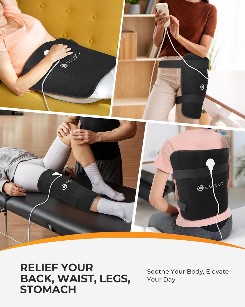 CooCoCo Hip Heating Pad, Heated Hip Brace for Hip and Sciatica Pain Relief | FSA Eligible HSA, 6 heat levels, 4 timers, 18 x 17-in coverage for the hip, lower back, thigh and buttock, soft plush lining 19"*16" Black