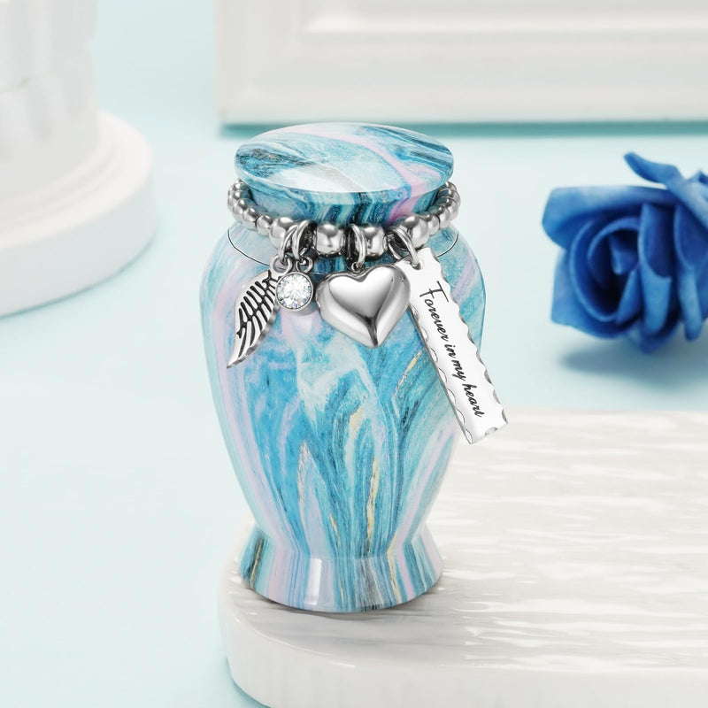[Australia] - Dletay Small Urns for Human Ashes Keepsake 2.85 Inch Memorial Mini Cremation Urn for Women Men Aluminum Decorative Funeral Urns - Ocean Blue 