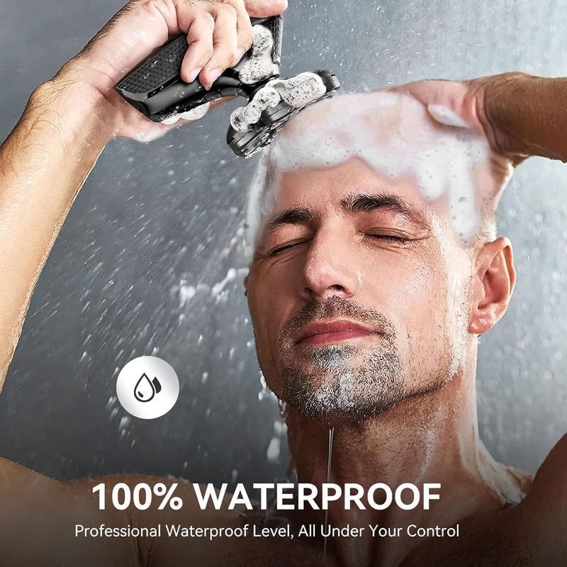 [Australia] - 7D Head Shavers for Bald Men - 5 in 1 Bald Head Shavers for Men, Body Shaver for Mens with Nose Hair & Beard Trimmer IPX6 Waterproof Wet Dry LED Display with Travel Case Cordless Head Razor (Black) Black-1 
