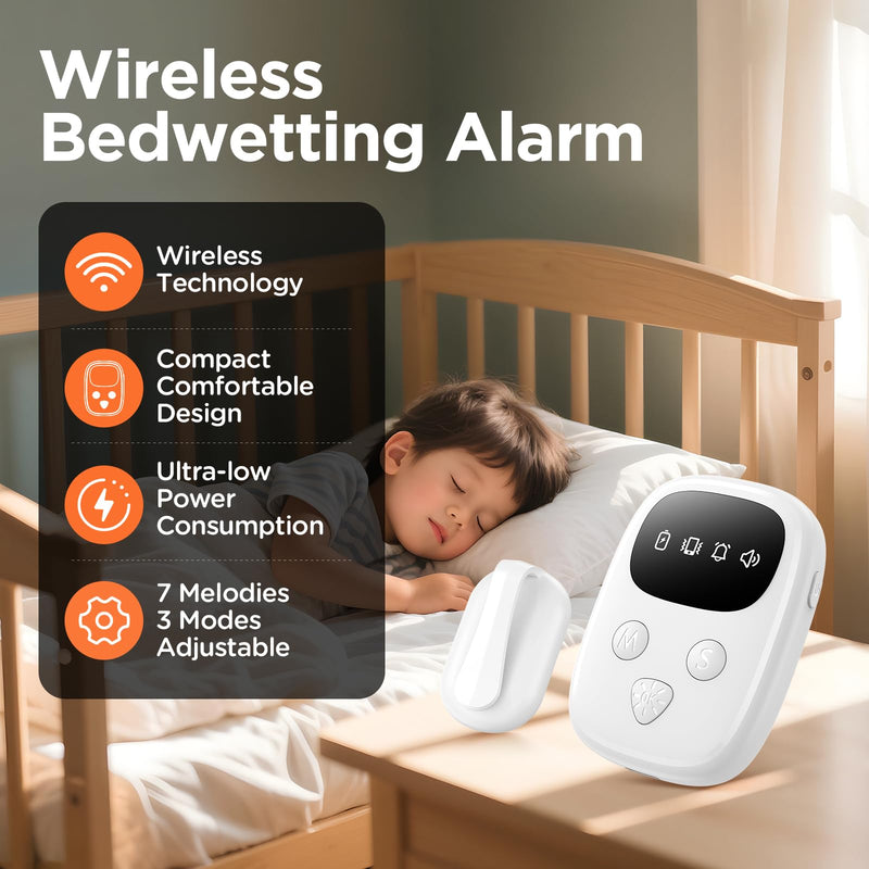 [Australia] - 2025 New Wireless Bedwetting Alarm, Bed Wetting Alarm for Boys and Girls, Compact & Comfortable Wireless Sensor, 7 Melodies 3 Modes,Includes Progress Card and Stickers White A. White 