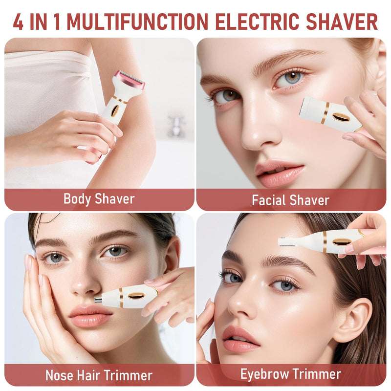 [Australia] - Women Electric Razors Shavers, Lady Bikini Trimmer 4 in 1 Electric Shaver Razor for Women Waterproof Wet/Dry Face Razors for Nose Eyebrow Arms Underarm Legs Pubic Area Painless Facial Hair Removal 