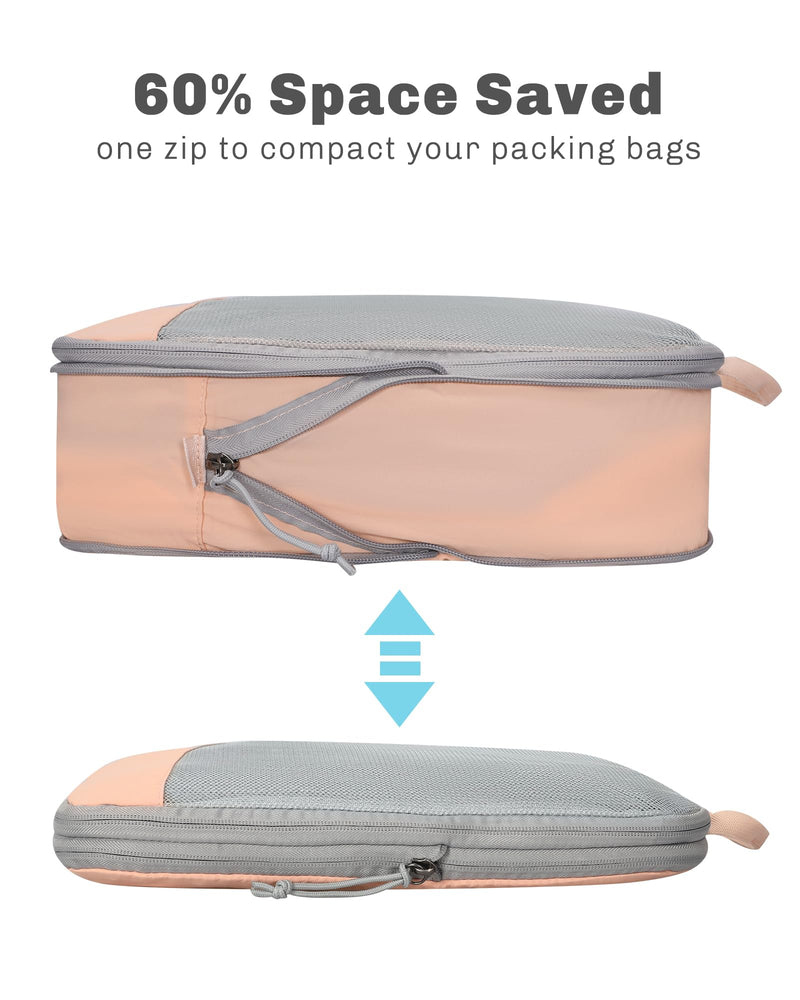 6 Set/ 4 Set/ 2 Set Compression Packing Cubes Travel Essentials Lightweight Nylon Luggage Suitcase Organizer Bag Light Pink 4PCS Light Pink-4 PCS