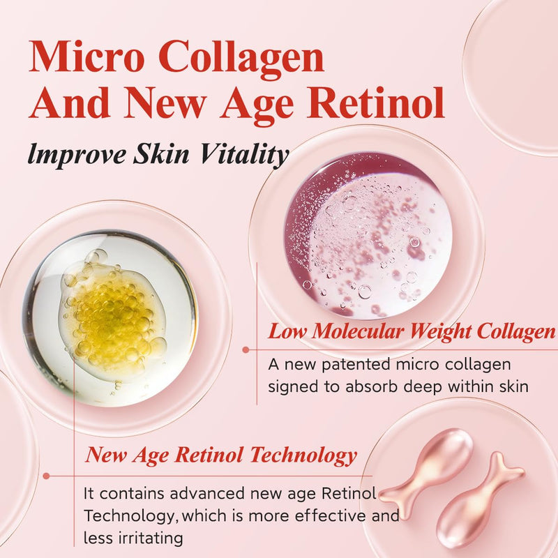 HKH Retinol Serum Capsules for Face: 48 Caps Anti-Aging Wrinkle Skincare Night Serum - Vitamin A & E Facial Oil for Women - Firming Smoothing & Skin Hydration & Moisturization - Travel-Friendly