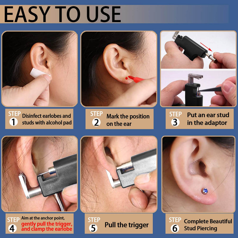 [Australia] - Self Ear Piercing Gun Kit with 12Pairs of CZ Ear Stud Piercing Tools with Multi-Purpose Ear Gun for Salon and Home Use stainless_steel 