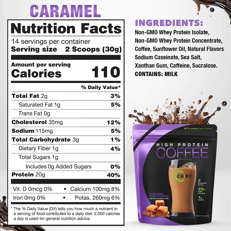 [Australia] - Chike Caramel High Protein Iced Coffee, 20 G Protein, 2 Shots Espresso, 1 G Sugar, Keto Friendly and Gluten Free, 14 Servings (14.8 Ounce) 