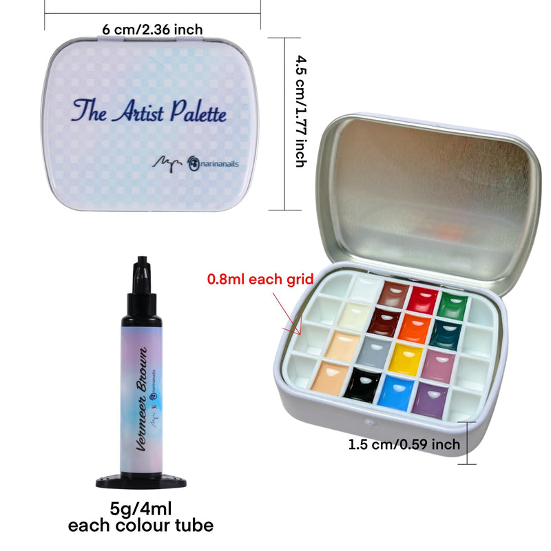 [Australia] - 16 colours Narina The Artist Palette x MPA with mixing pad, 2 mini palettes, 24 grids for Nail Art, Solid colour 5g each High Pigment & Coverage. 