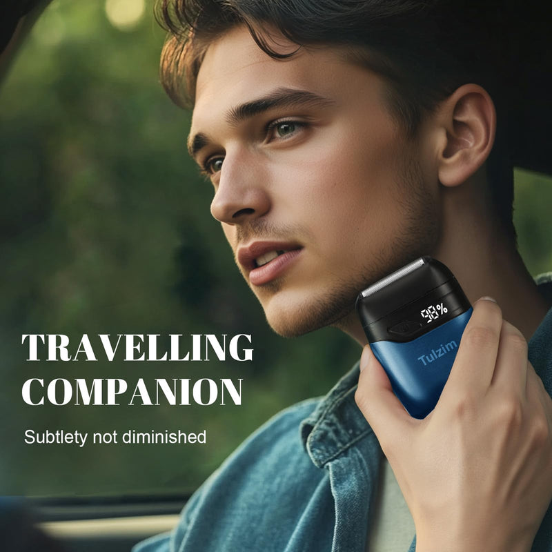 Electric Foil Shaver for Men: Portable Electric Razor for Beard/Face - 3 Floating Blade LED Display USB-C Fast Rechargeable - IPX7 Waterproof for Travel & Home - Blue