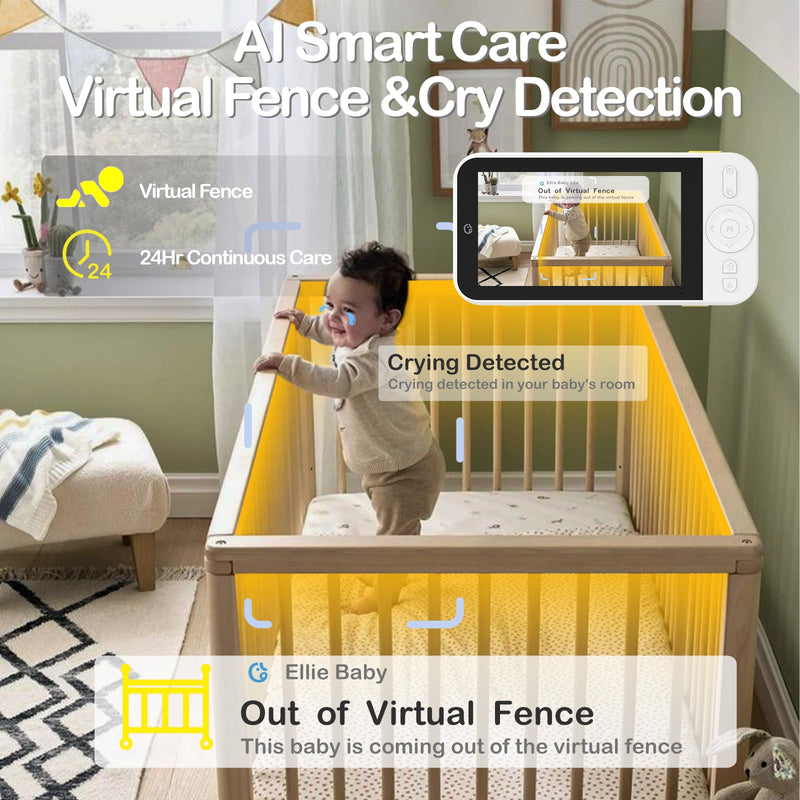 [Australia] - Ellie Baby Monitor No WiFi, Baby Monitor with Camera and Audio, 5" IPS 1080P with Wall Mount, 6000mAh Battery, 1000ft Range, Smart Monitoring 24hrs Playback, AI Cry Detection & Sleep Tracking 