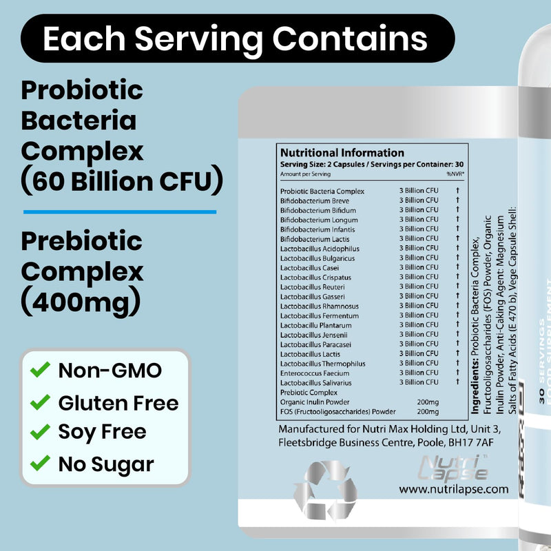 Bio Culture Probiotics Complex, 60 Billion CFU, Advanced Granular Biotechnology Capsules Slow-Release Maximum absorbtion for Gut Health. 60 count (Pack of 1)