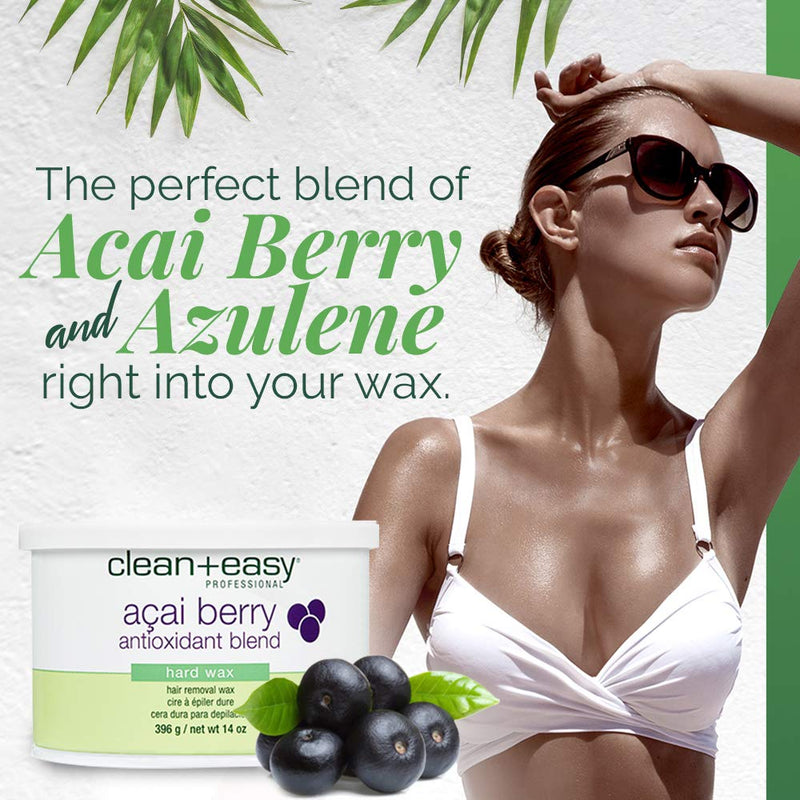 [Australia] - Clean + Easy Acai Berry Hard Wax for Hair Removal – Non-Strip, Depilatory Wax for Painless Full Body, Face, Bikini Brazilian Waxing, Removes Fine to Coarse Hair, 14 oz 