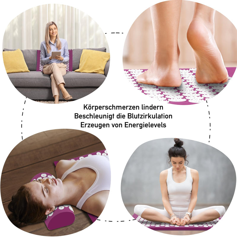 [Australia] - Acupressure mat acupressure set acupressure mat with pillow nail mat flower field mat needle mat/needle stimulation mat needle board yantra mat prana mat acupuncture mat, purple L pruple 