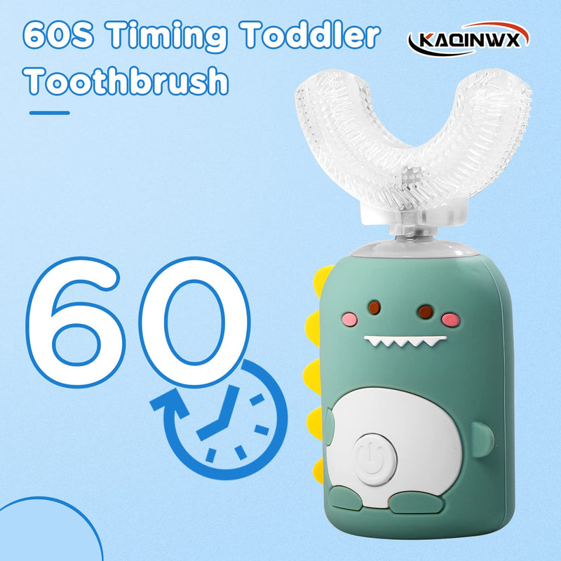 [Australia] - Kids Electric Toothbrushes, U Shaped Ultrasonic Toothbrush, Rechargeable Kids Toothbrush w/Smart Timer, 3 Brush Heads Replacement, 3 Clean Modes, IPX7 Water Resistant for Child 2-12 Green 