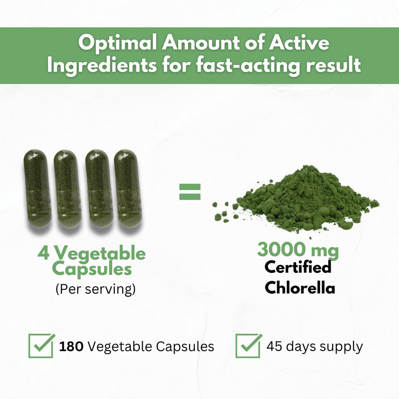 [Australia] - Chlorella Capsules 3000 mg - Cracked Cell Wall Blue Green Algae Supplement - Best Natural Detox Cleanse - Plant Vitamins Minerals Chlorophyll Vegan Protein Powder Pills - Made in USA 