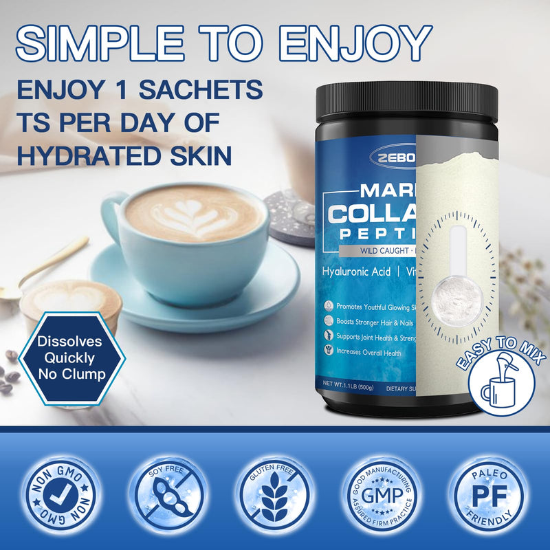 ZEBORA Marine Collagen Peptides Powder for Women, 50 Servings | Wild Caught Hydrolyzed Fish Collagen with Hyaluronic Acid, Keratin, Multivitamins for Skin, Hair, Nails, Keto-Friendly 1.1 Pound (Pack of 1)