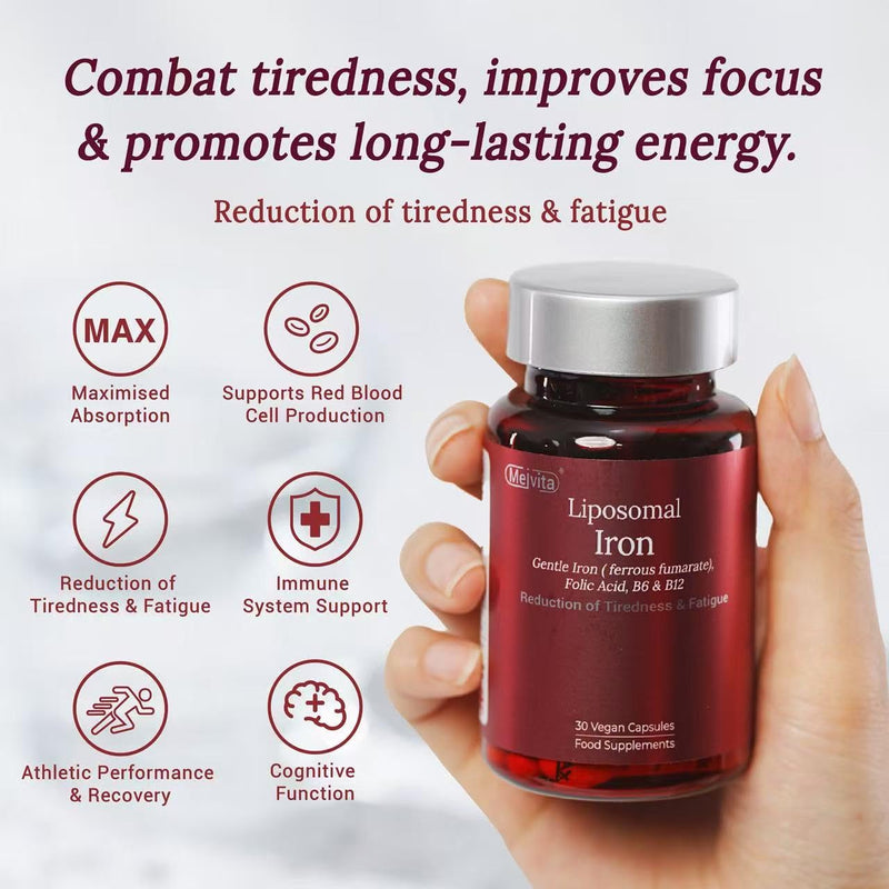 Gentle Liposomal Iron for Women - 17mg - Iron Supplement with Zinc, Folic Acid, B6, B12 & Copper, Fatigue Supplements with High Bioavailability - Vegan Guten Free(30 Capsules, 1 Month Supply)