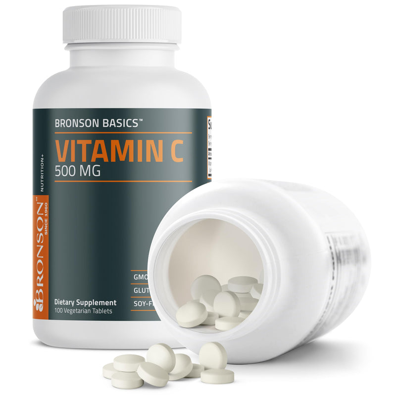 Bronson Vitamin C 500 mg Immune & Antioxidant Support, Non-GMO, 100 Tablets | Daily Vitamin C Replenishment, Vegetarian Formula, Gluten-Free & Soy-Free 100 Count (Pack of 1)