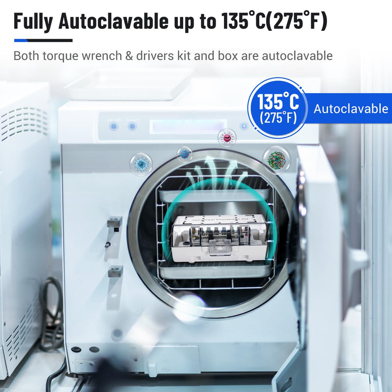 [Australia] - 4E 4E'S USA Dental Implant Torque Wrench Set: Universal Prosthetic Kit with Torque Adjustable Ratchet & Screwdrivers 16pcs, 10-70Ncm, Fully Autoclavable 